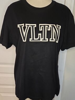 Valentino Black T-Shirt with White VLTN Logo